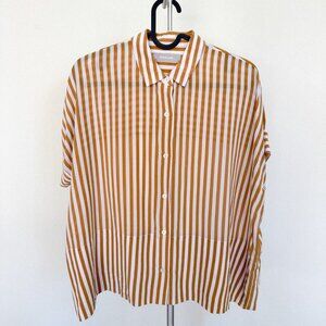 Everlane Washable Silk Short-Sleeve Square Shirt - Yellow Stripe - Size 0